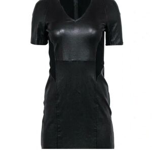Theory Leather Panel Black Mini Dress